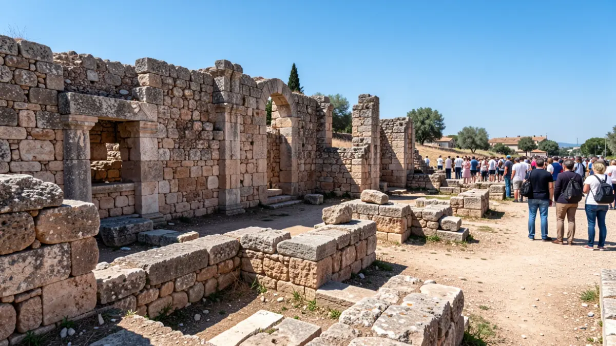 Ruinas arqueológicas de la Ciutadella de Roses bajo la luz del sol.