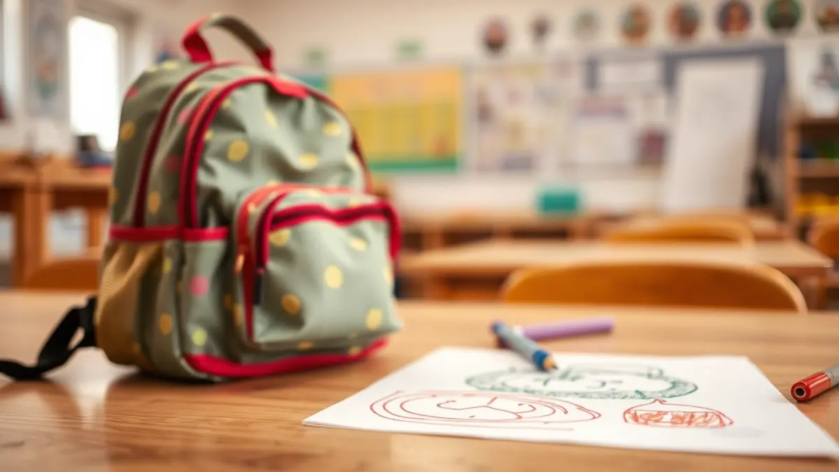 Imatge genèrica d'elements relacionats amb l'educació infantil, com una motxilla petita i un dibuix.