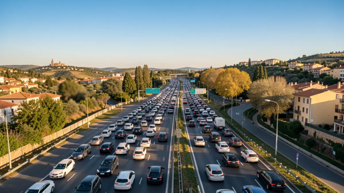 Generic image of a congested highway in Catalonia during an exit operation.