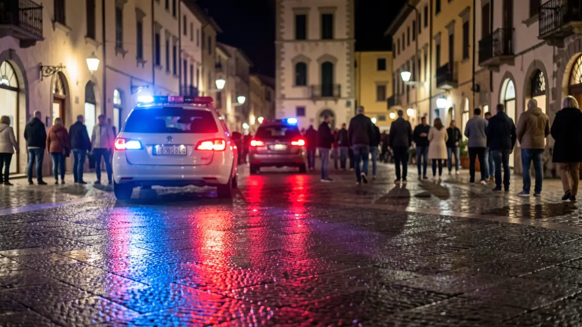 Imatge genèrica de llums d'emergència policials reflectint-se en asfalt mullat a la nit.
