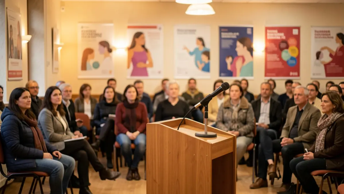 Imagen genérica de una sala de actos preparada para una conferencia sobre salud y género.