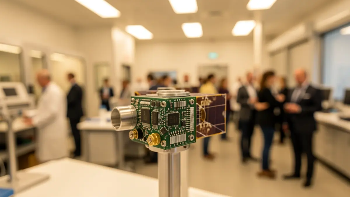 Imagen genérica de un componente de satélite en un laboratorio.