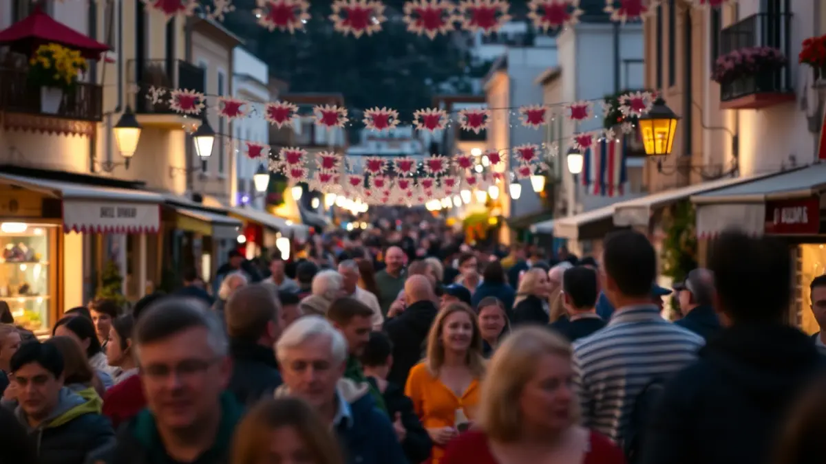 Generic image of a local festival with people and festive decorations.