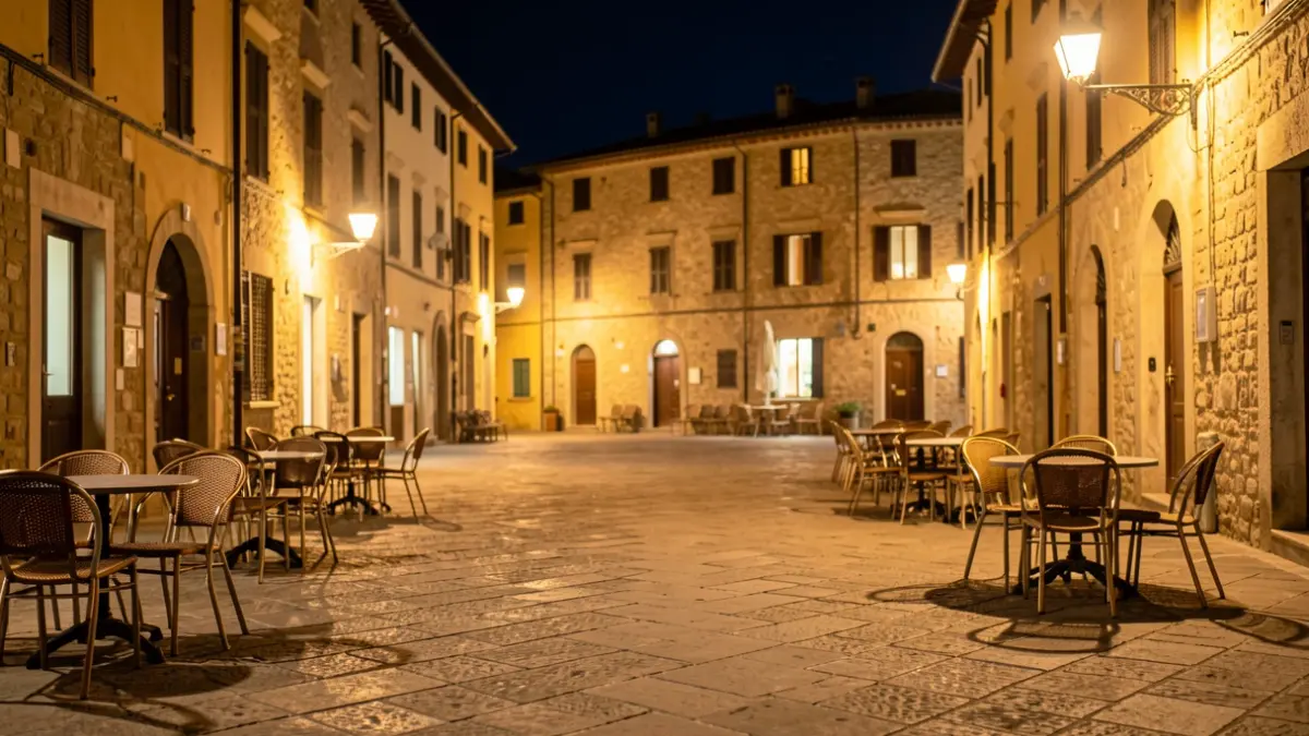Generic image of a square in Santa Susanna at night.