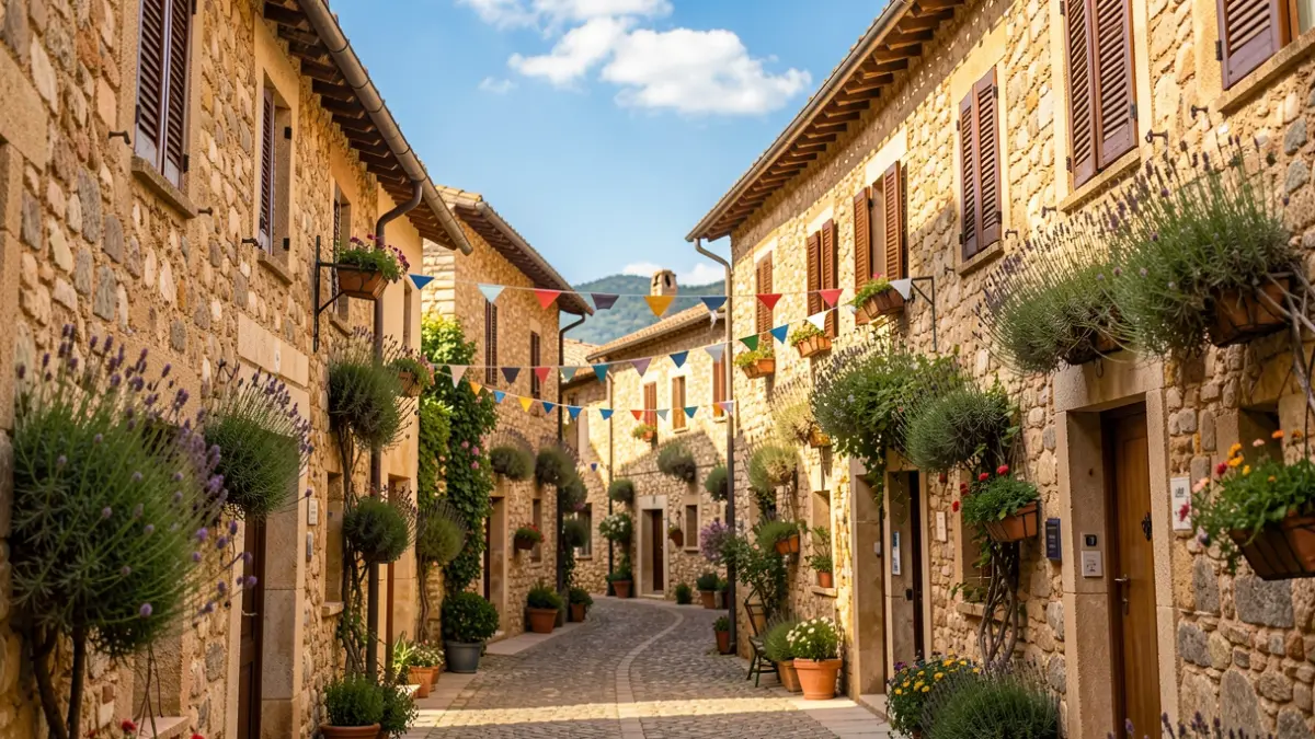 View of Prades decorated for the Thyme Festival.