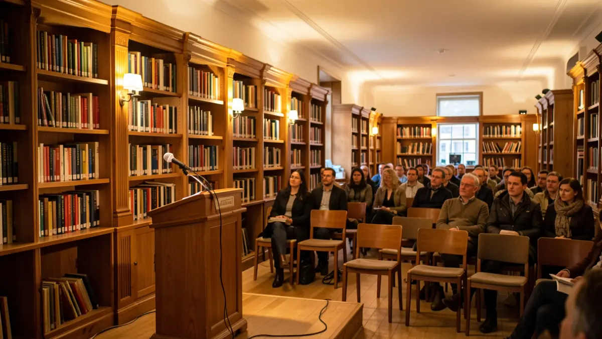 Imatge genèrica d'una sala de presentacions amb un faristol i cadires.