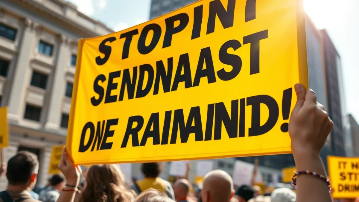 Generic image of a yellow banner at a protest.