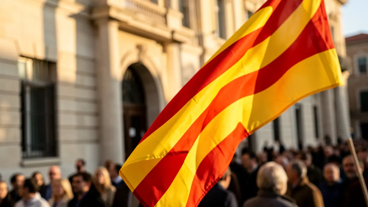 Imagen genérica de la bandera catalana frente a un edificio oficial.