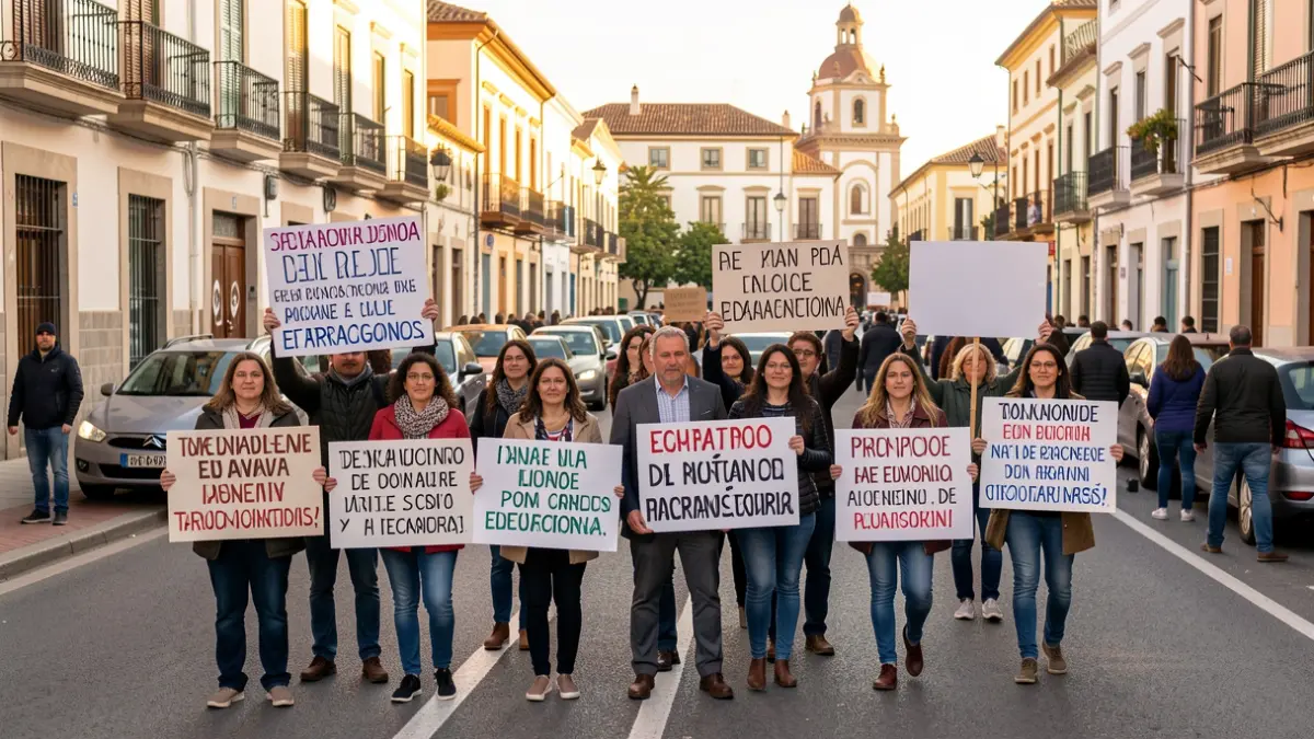 Professors protestant i tallant una carretera a Tarragona.