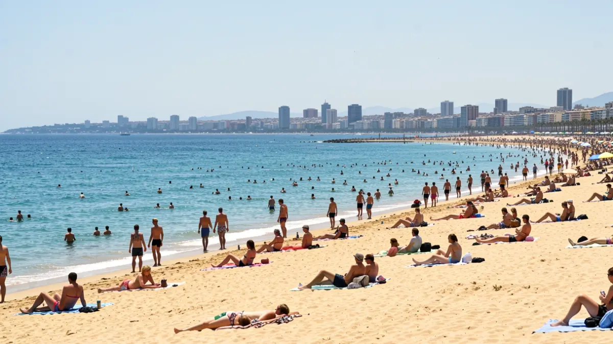 Imatge genèrica de la platja de Barcelona plena de gent.