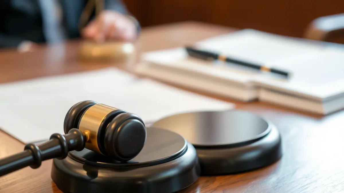 Generic image of a judge's gavel on a wooden desk in a courtroom.