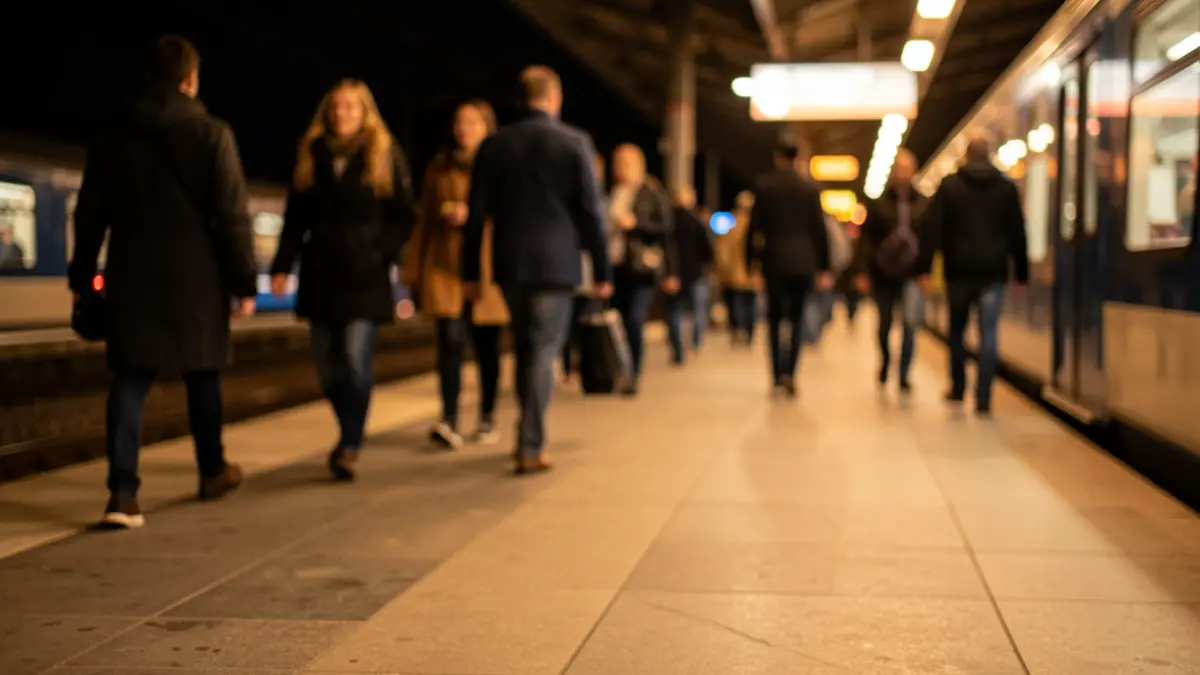 Generic image of a train station with passengers.