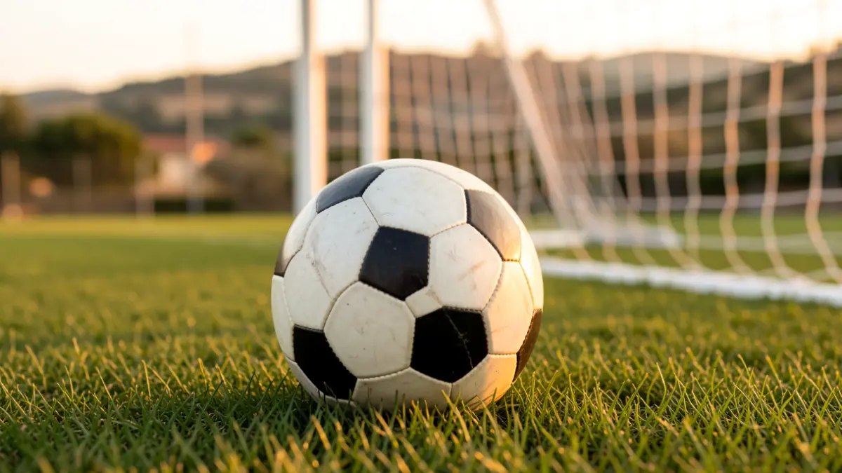 Imatge genèrica d'una pilota de futbol sobre gespa amb una porteria desenfocada.