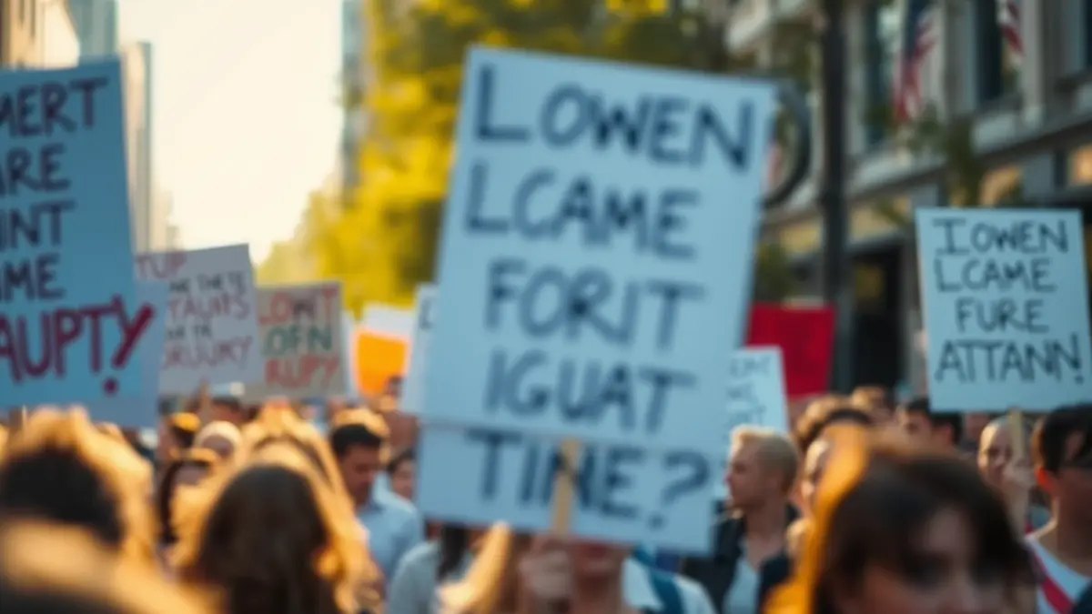 Imagen genérica de una manifestación con pancartas y gente caminando por una calle.