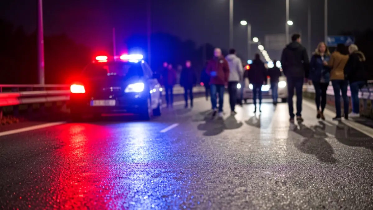 Generic image of police emergency lights reflecting on wet asphalt at night.