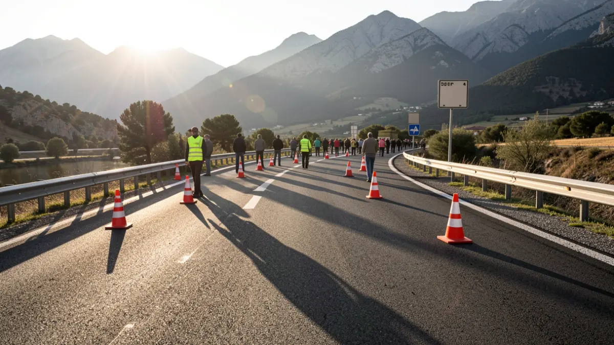 Road surface rehabilitation work on the N-230 in the Lleida Pyrenees.