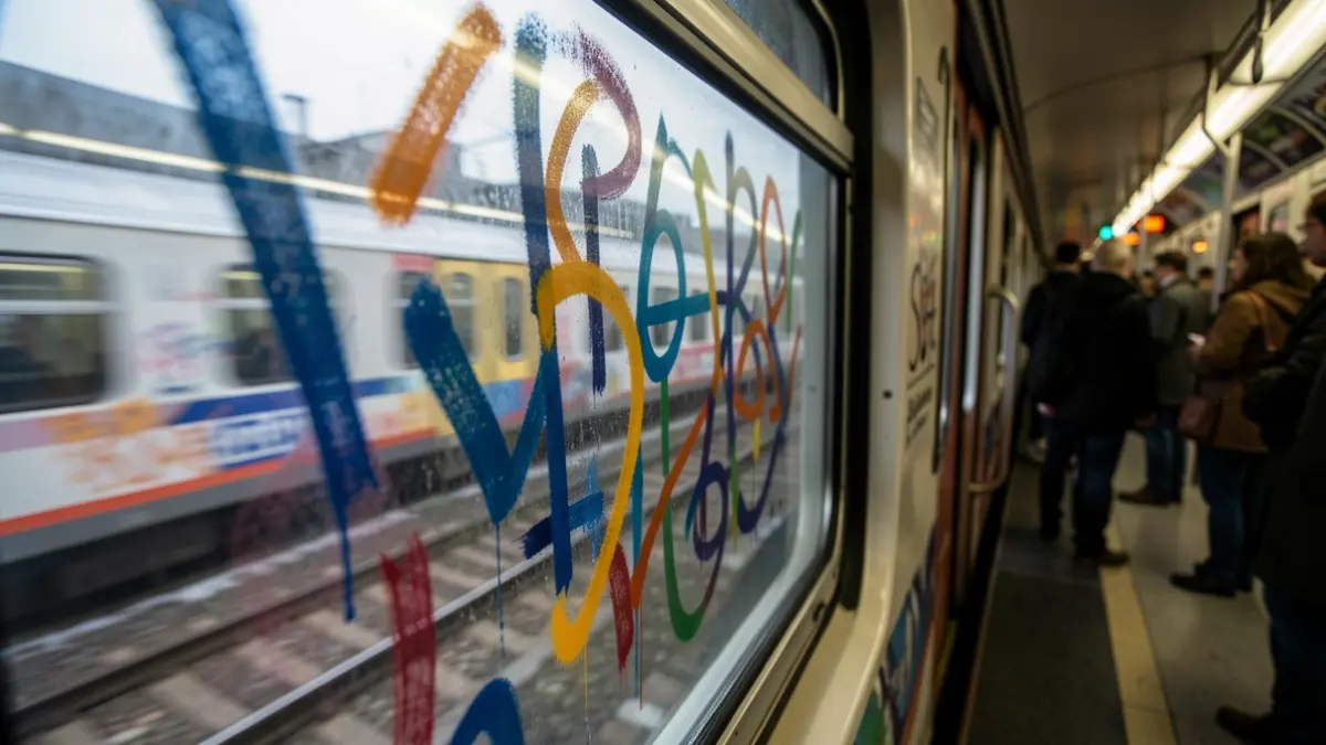 Generic image of graffiti on a train window.