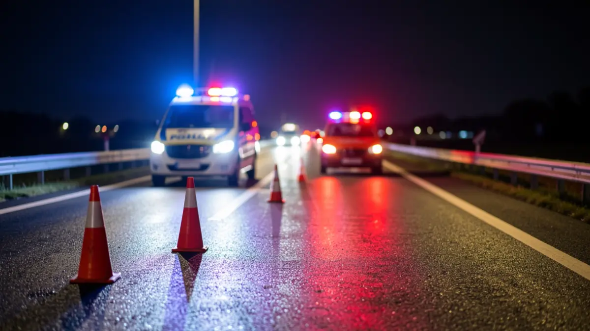 Imatge de llums d'emergència en una carretera a la nit.