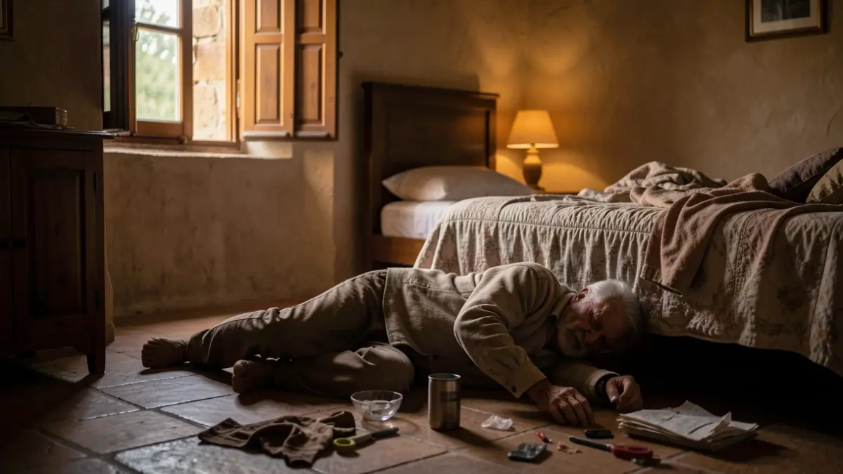 Generic image of an elderly person fallen on the floor in their home.