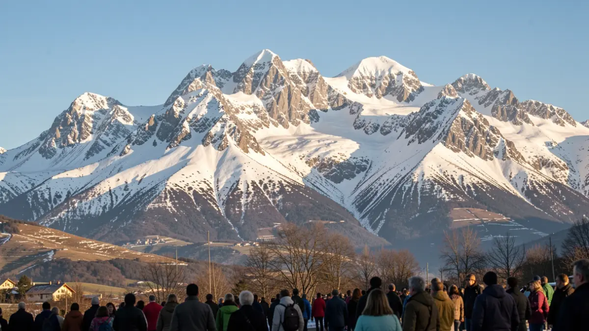 Imagen genérica de montañas nevadas en los Pirineos con signos de deshielo.