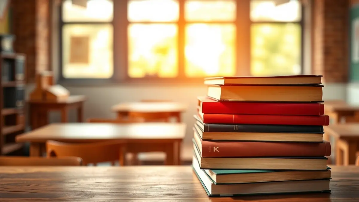 Generic image of textbooks on a desk, symbolizing education.