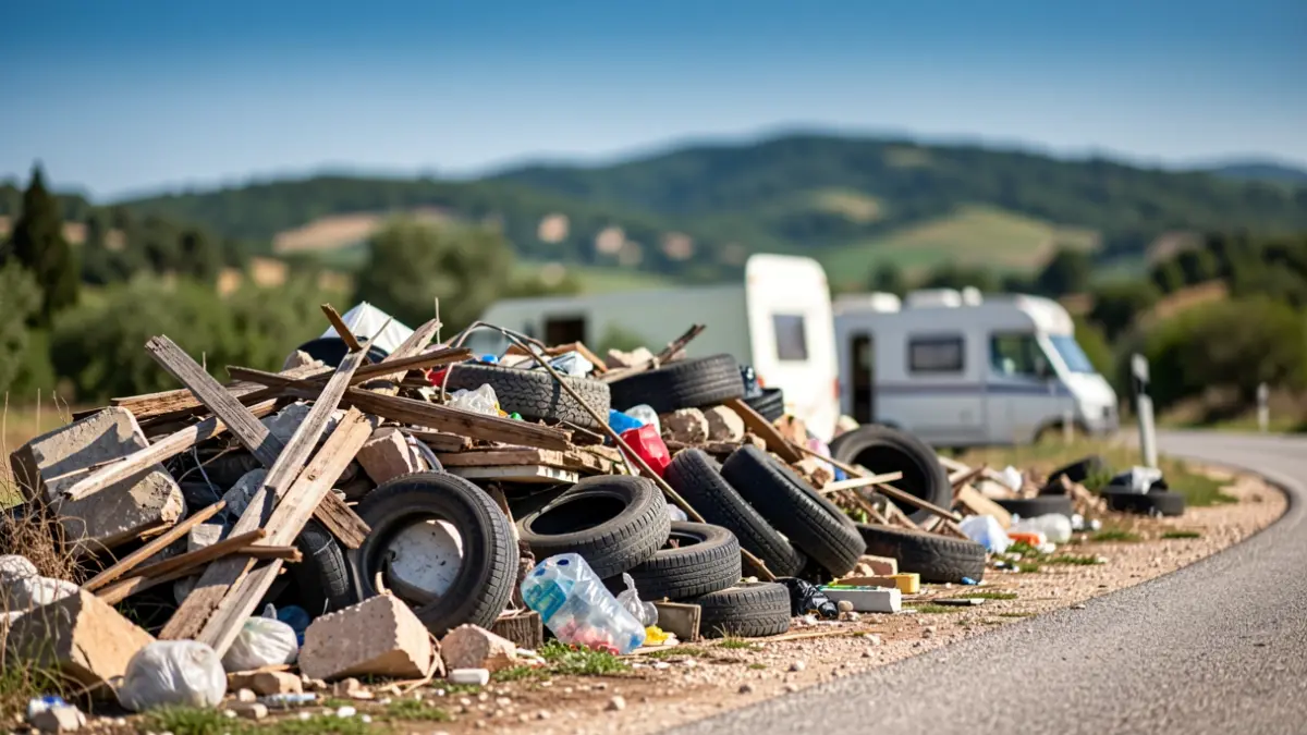 Generic image of waste collected by the roadside in a natural environment.