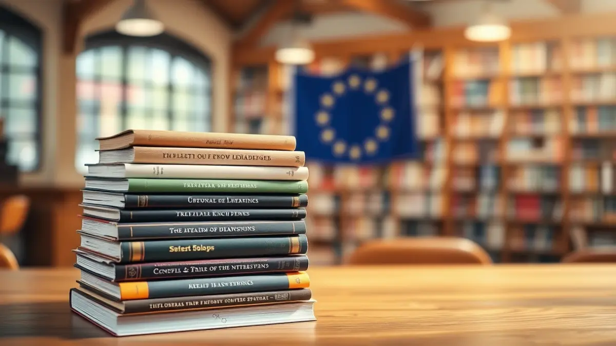 Imagen genérica de libros en una biblioteca, simbolizando la cultura y el conocimiento europeo.