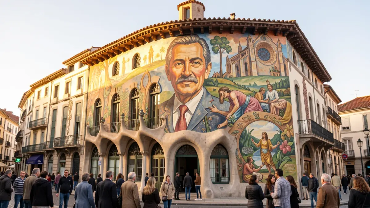 Mural artístico dedicado a Antoni Gaudí en Reus.