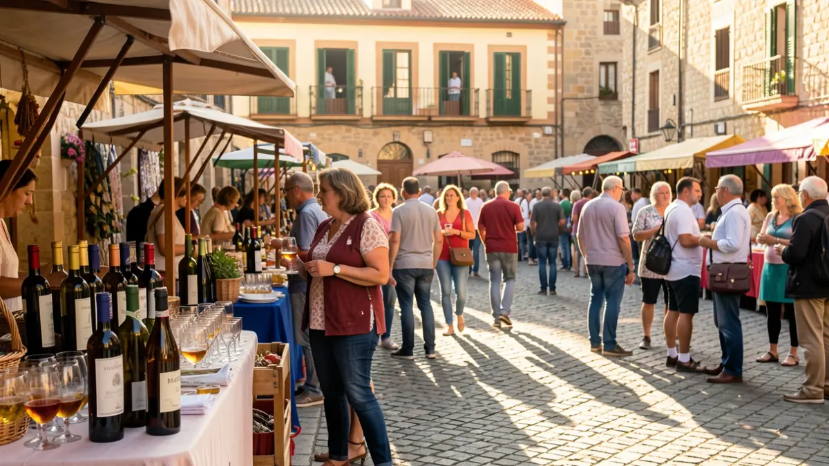 Imatge genèrica d'una fira de vins i vermuts a l'aire lliure amb gent tastant productes.