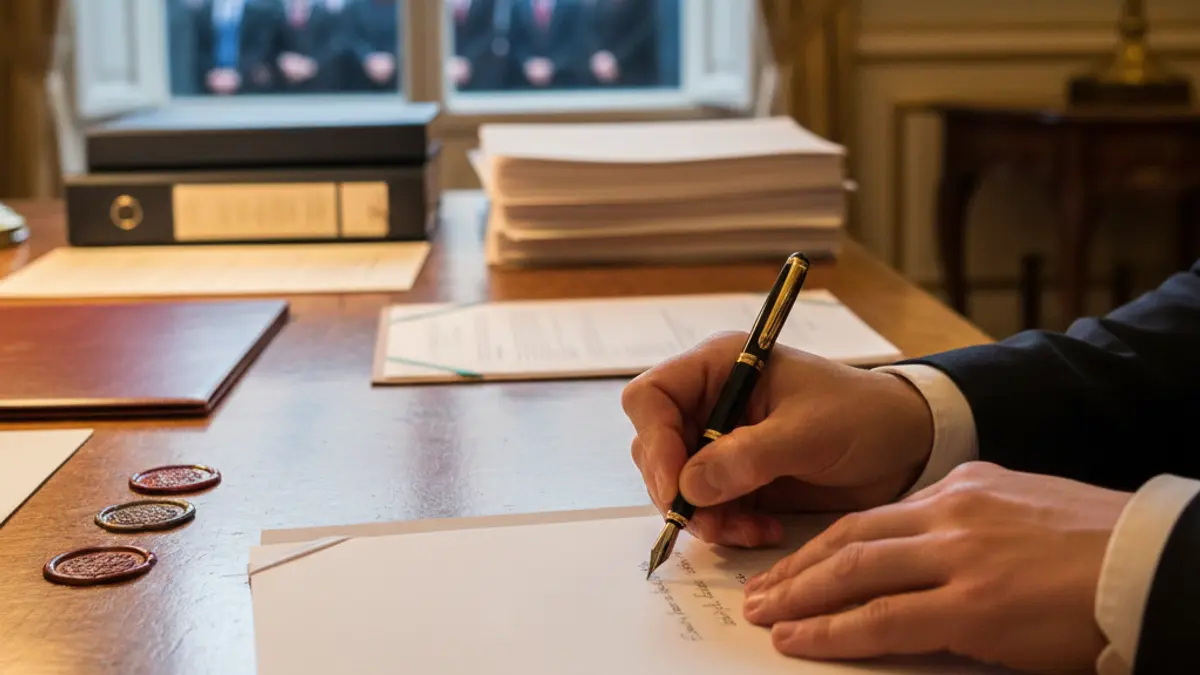 Imatge genèrica de mans signant un document oficial