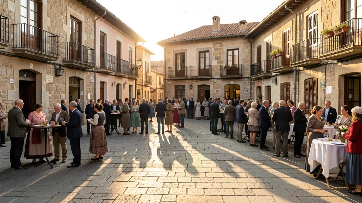 Imagen genérica de una plaza de un pueblo catalán con gente reunida.