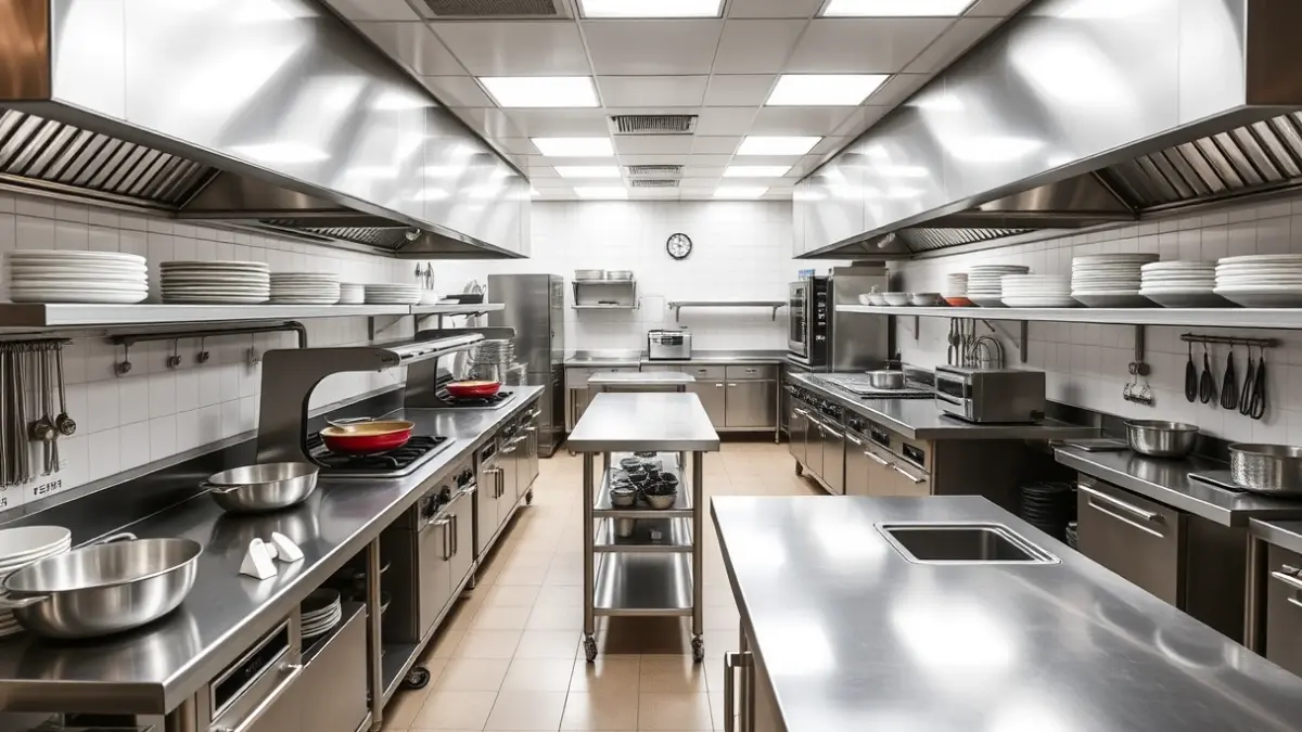 Imagen genérica de una cocina profesional de alta gama con estaciones de trabajo individuales.