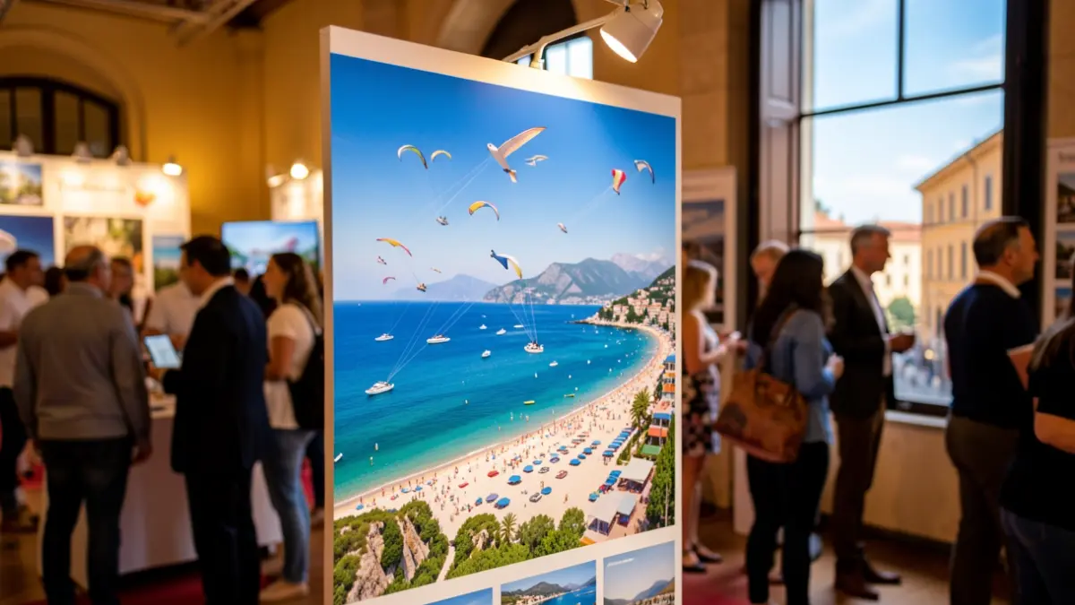 Generic image of a tourism stand promoting beaches and events.