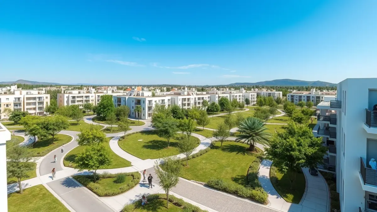 Imatge genèrica d'un barri modern amb zones verdes i edificis sostenibles.