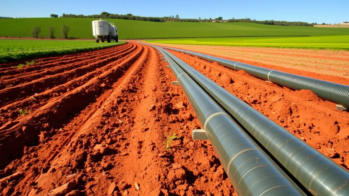 Generic image of irrigation pipes in a field, symbolizing water management.