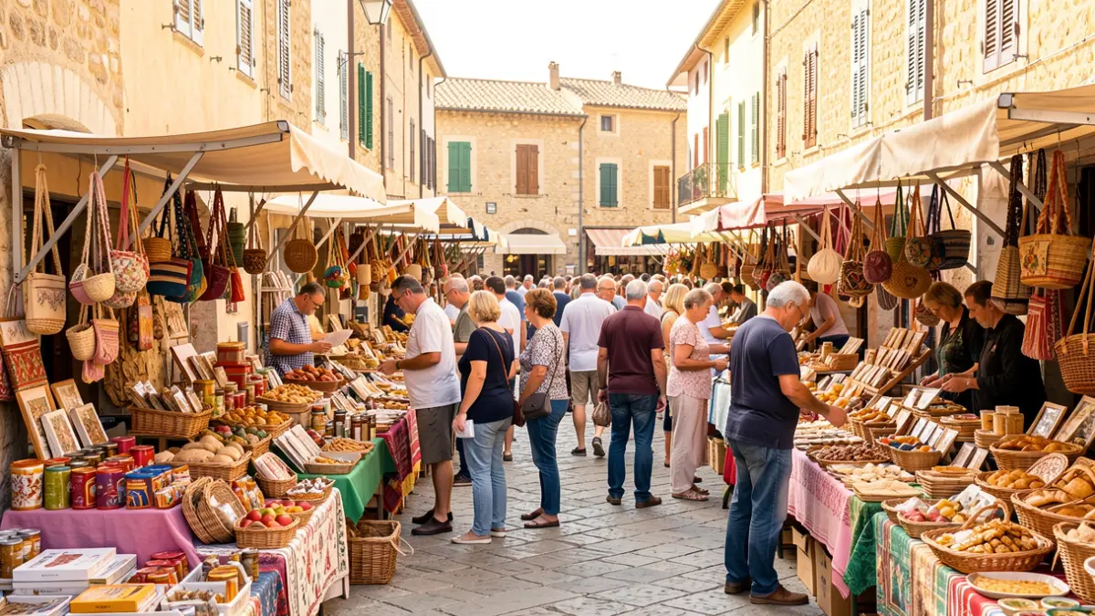Generic image of a town square filled with craft and commerce stalls.