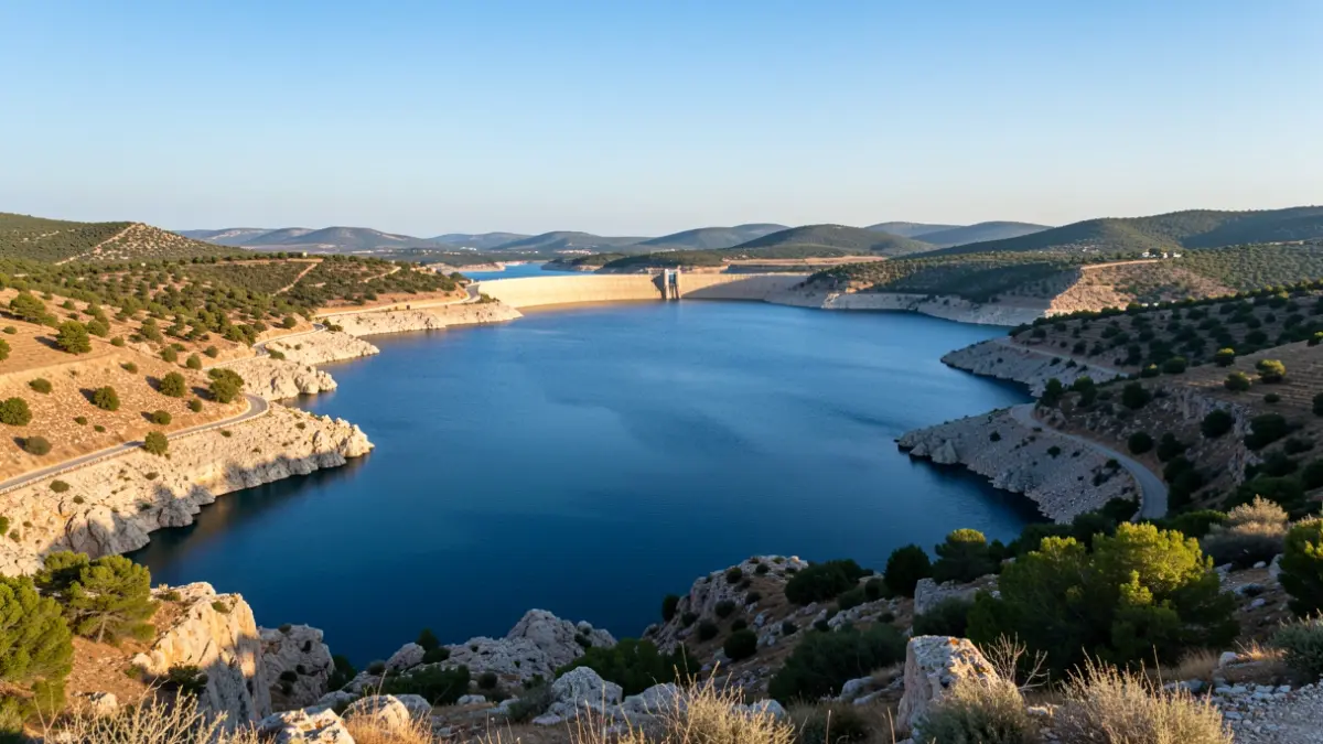 Generic image of a reservoir in a Mediterranean landscape.