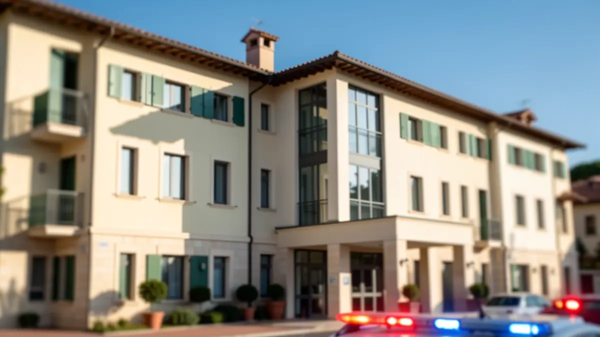Generic image of a hospital with emergency lights.