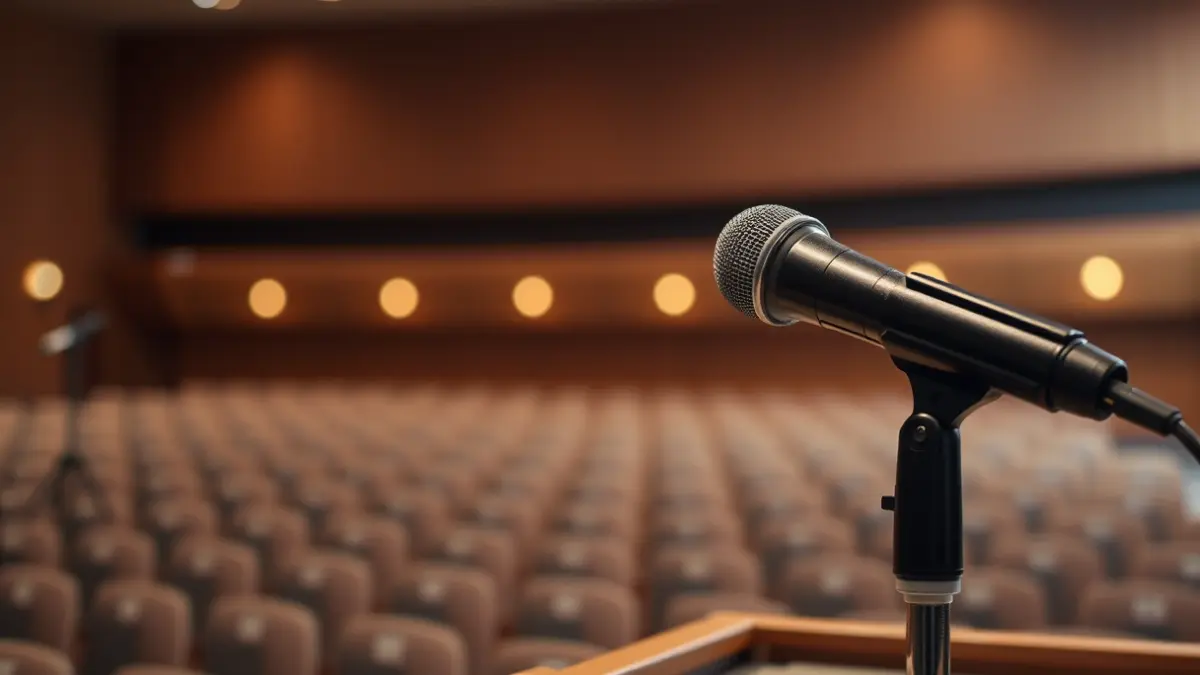 Generic image of a microphone on a podium, symbolizing public debate and statements.