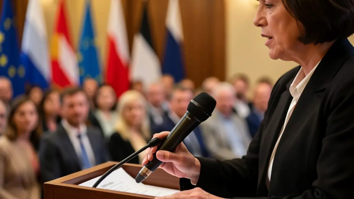 Generic image of a woman speaking at a podium.