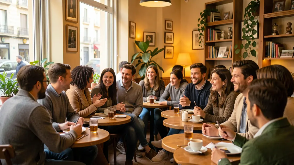 Imatge genèrica de joves parlant en català en un ambient social a Barcelona.