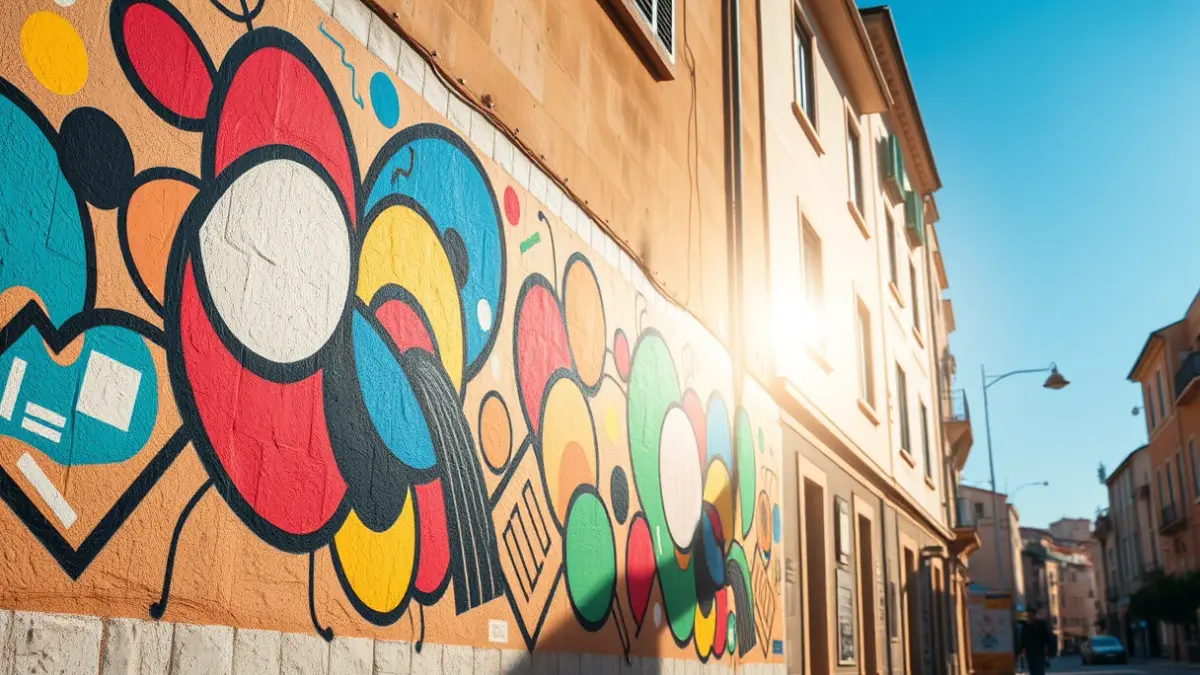 Mural de realidad aumentada en una pared de edificio en Tarragona.