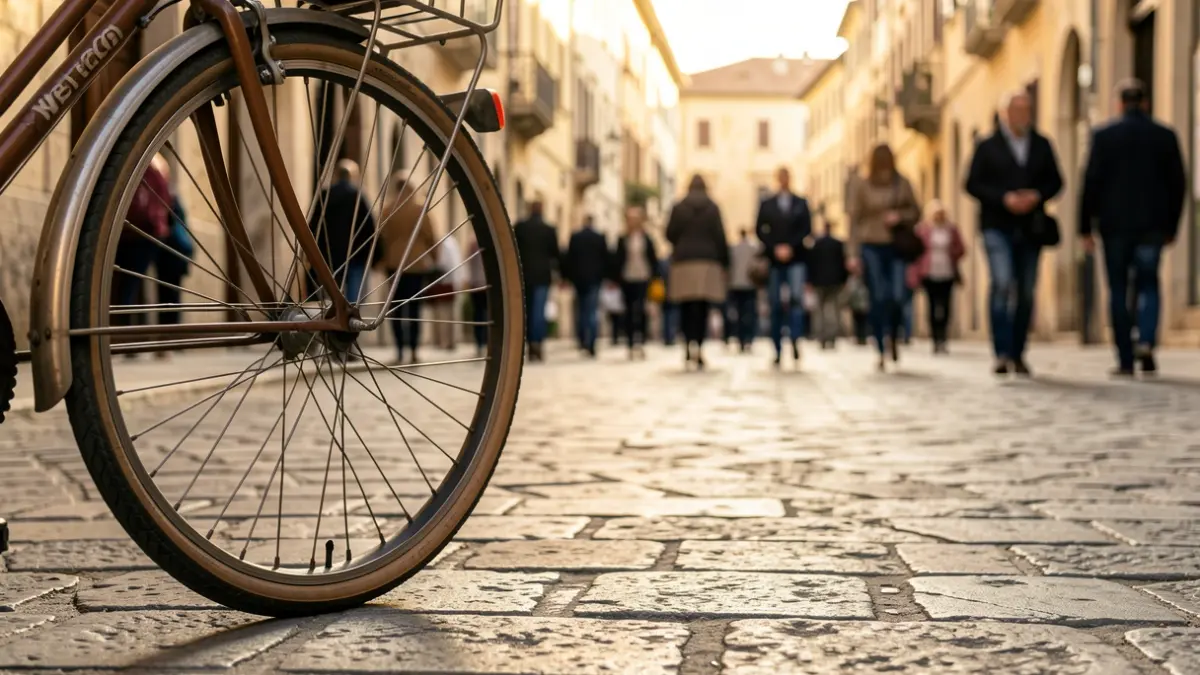 Imatge d'una bicicleta en un carrer de pedra de Tarragona.