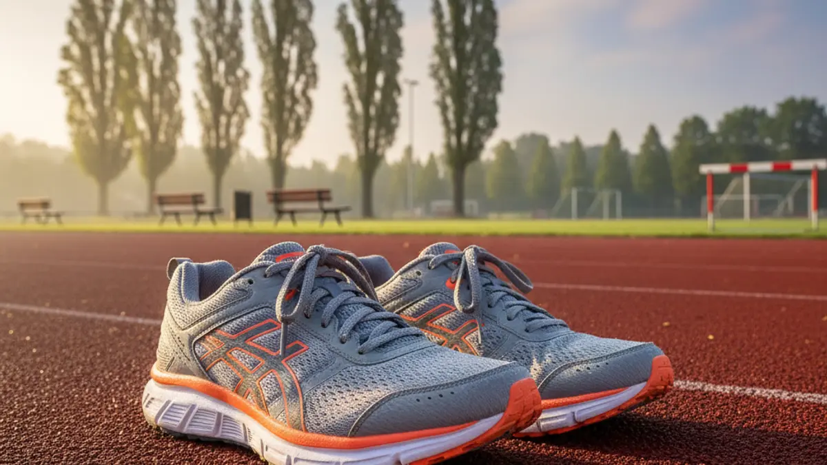 Generic image of running shoes on an athletic track.