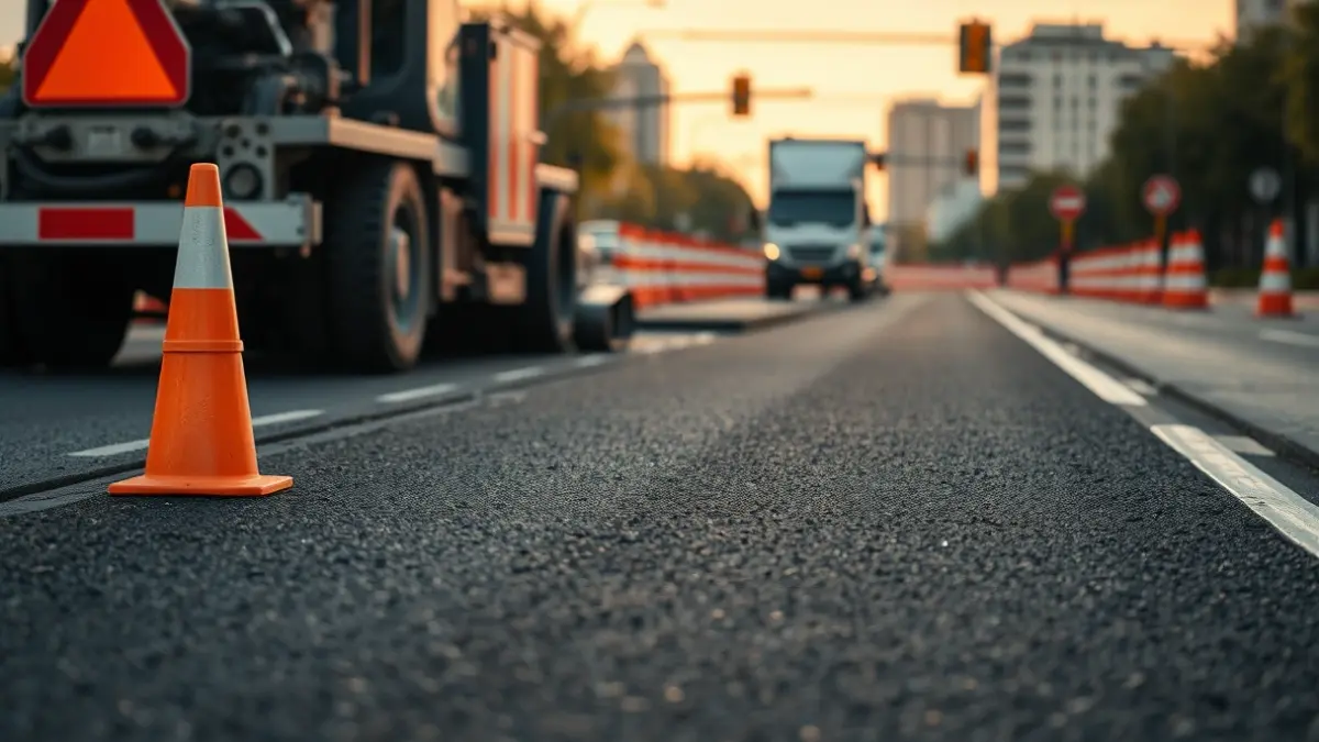Generic image of asphalt paving works on an urban road.