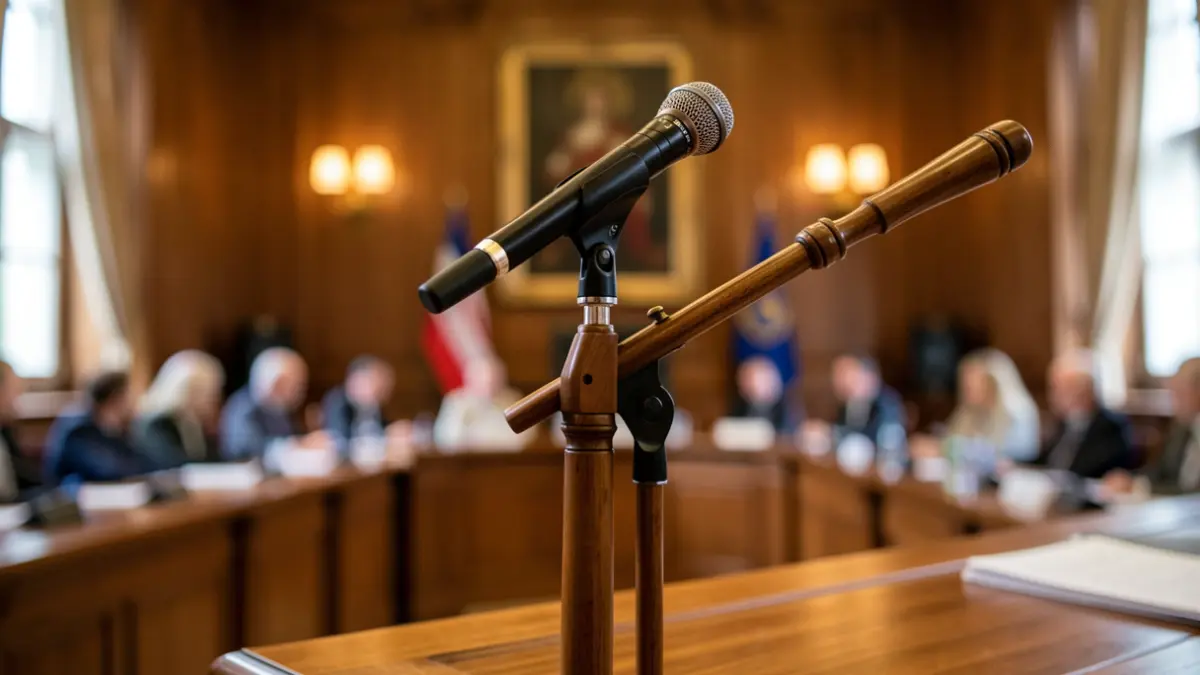 Imatge genèrica d'un faristol amb micròfon en una sala de plens municipal.