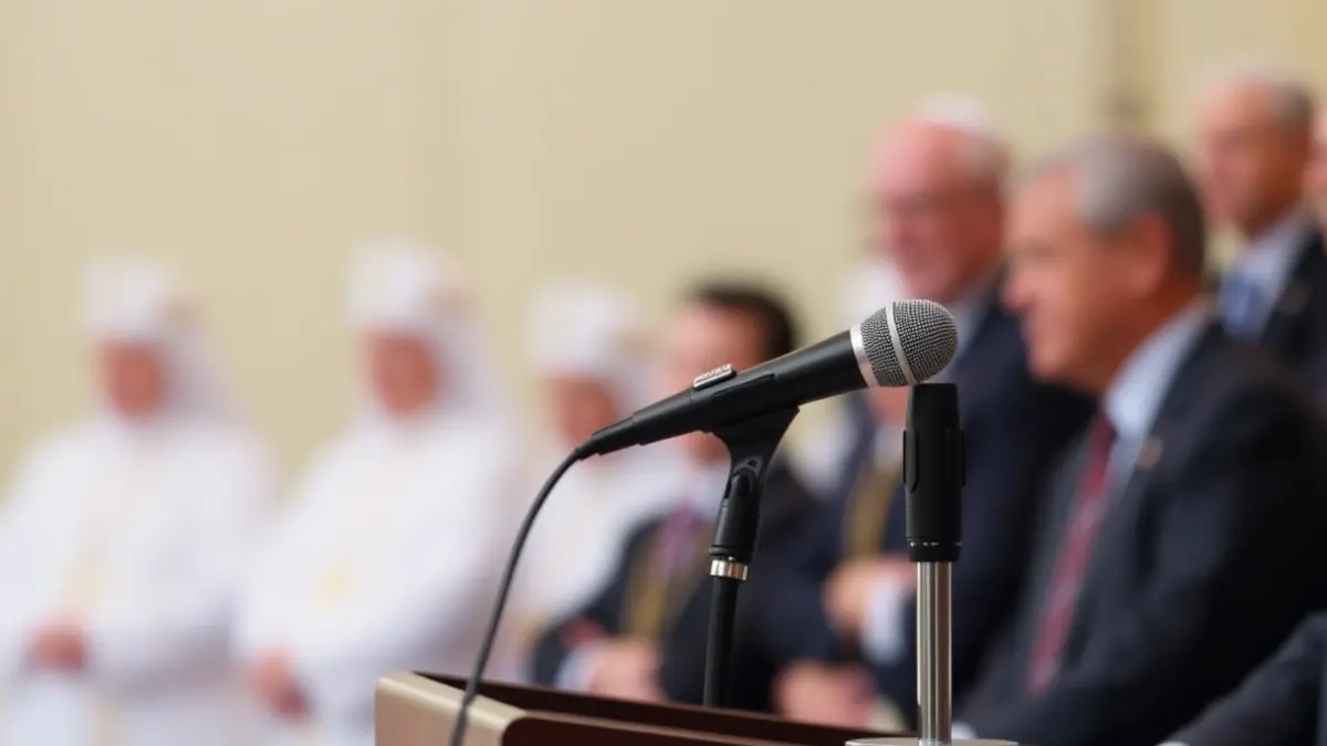 Imatge genèrica d'un micròfon en un faristol, simbolitzant el debat polític i religiós.
