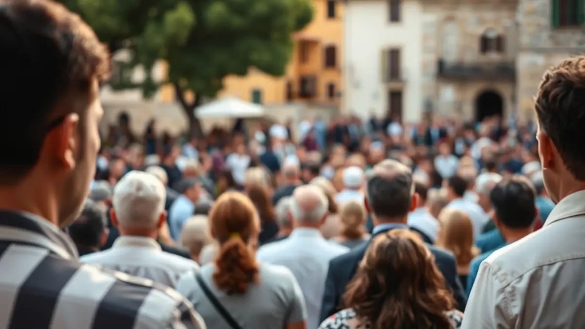Image of a gathering in front of Esplugues de Llobregat town hall.