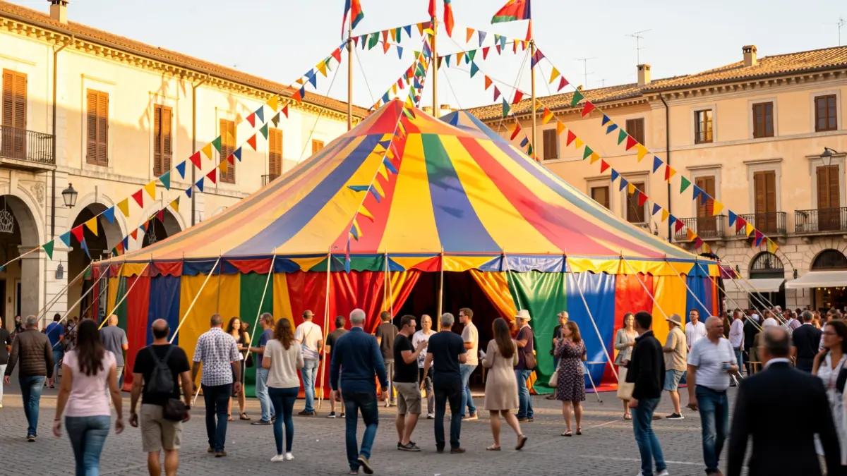 Imagen genérica de un circo en una plaza pública con gente disfrutando.