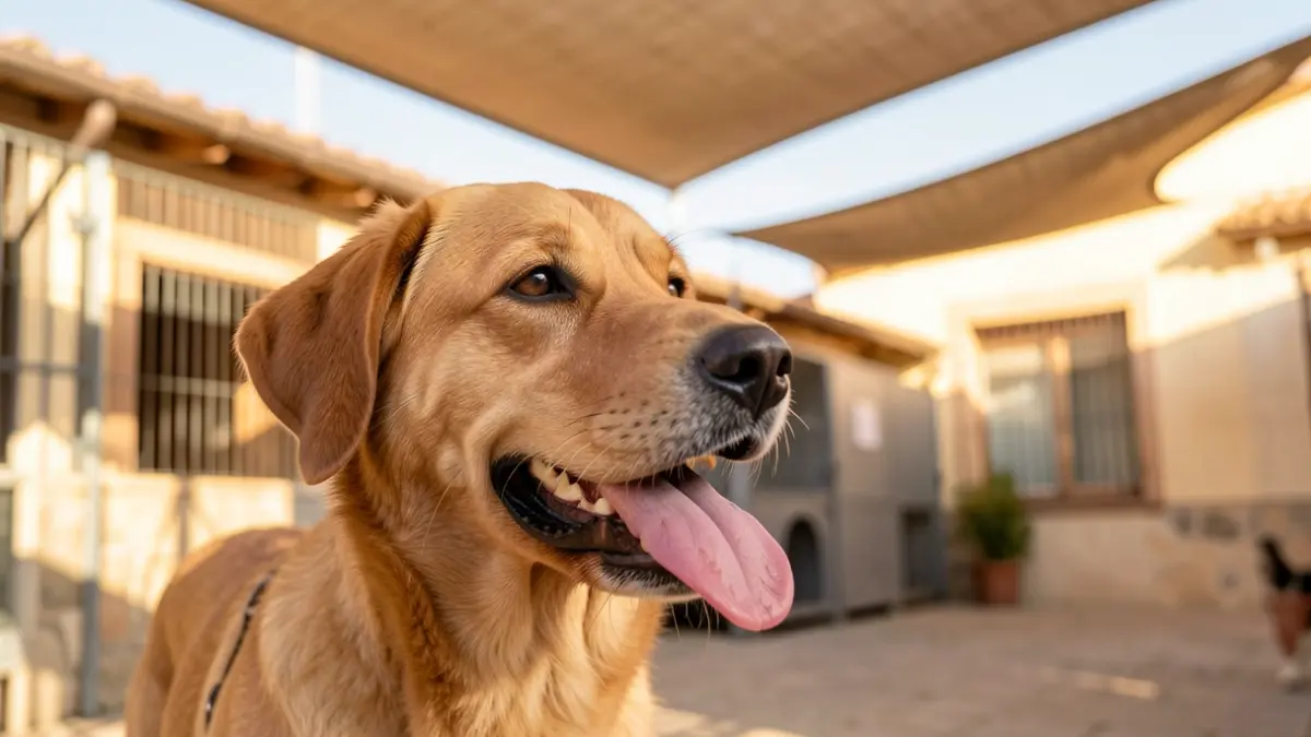 Generic image of a dog seeking shade at an animal shelter.